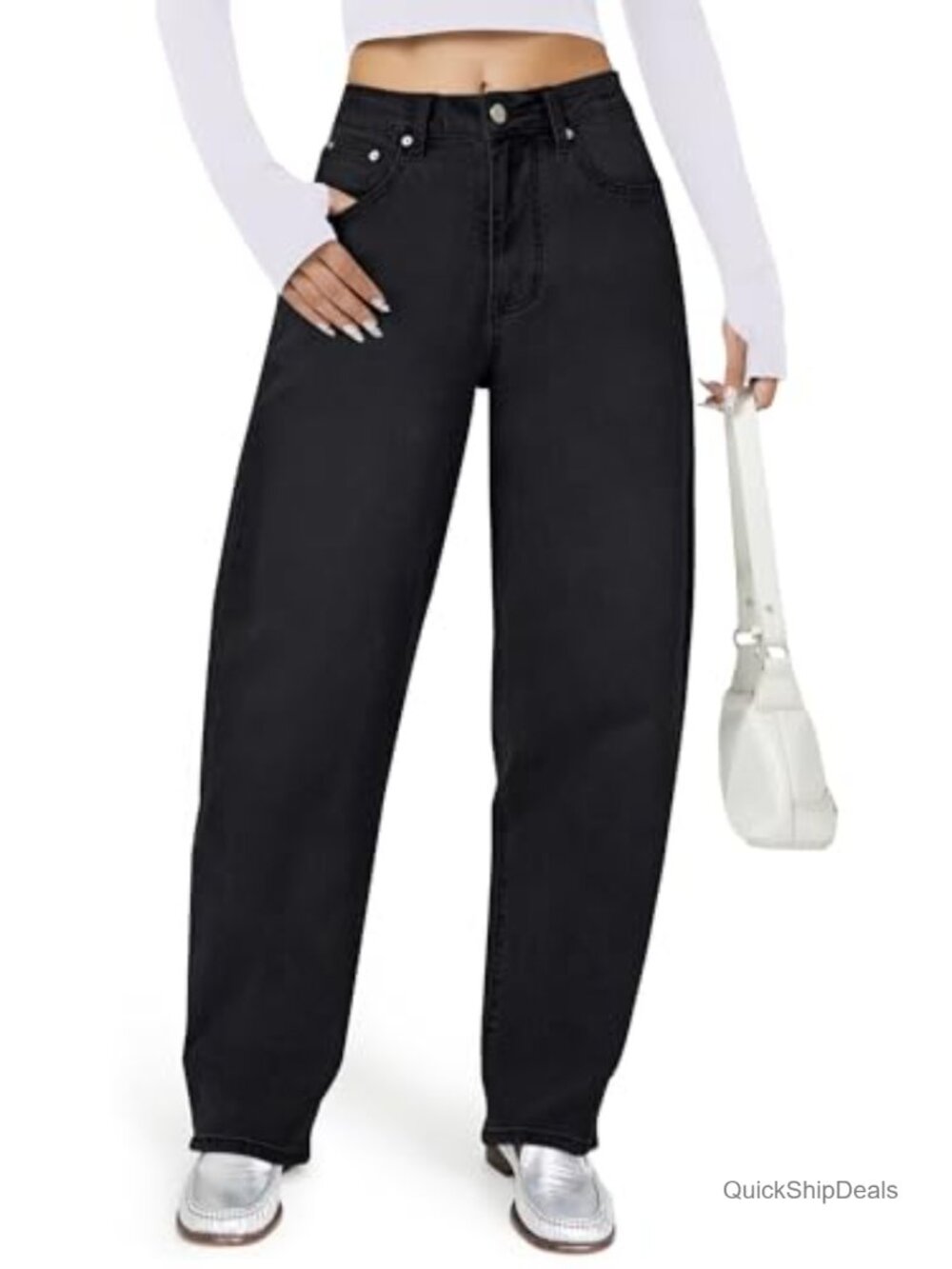 Barrel Jeans High Waisted Wide Straight Leg Boyfriend Mom Jeans Cotton Blend